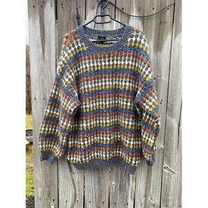 Perch by Blu‎ Pepper Womens 1X Multi Color Wool Blend Geometric Knit Sweater